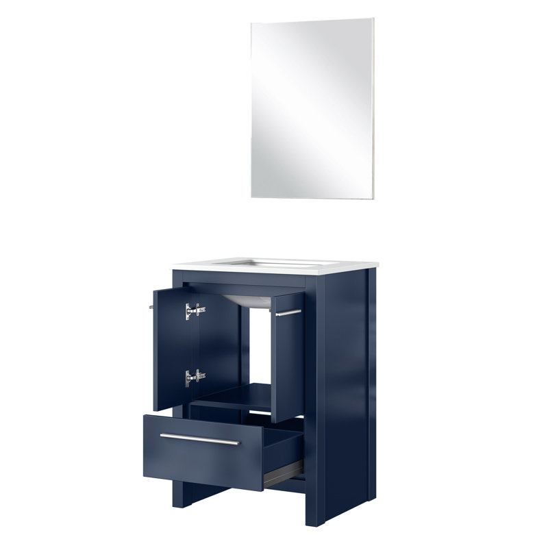 Meuble-lavabo bleu marine 24 po x 20 po avec surface en marbre de culture et miroir de 18 po à fermeture en douceur et avec suffisamment de rangement pour les armoires