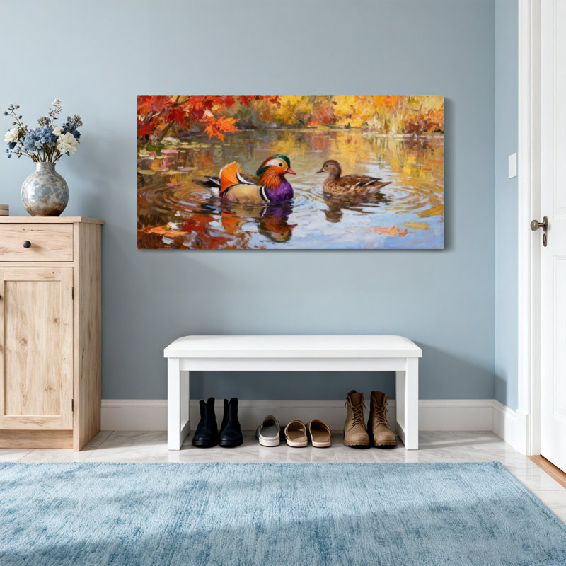 Animaux, canard mandarine, automne, scène d'eau, H 16 po x l 32 po