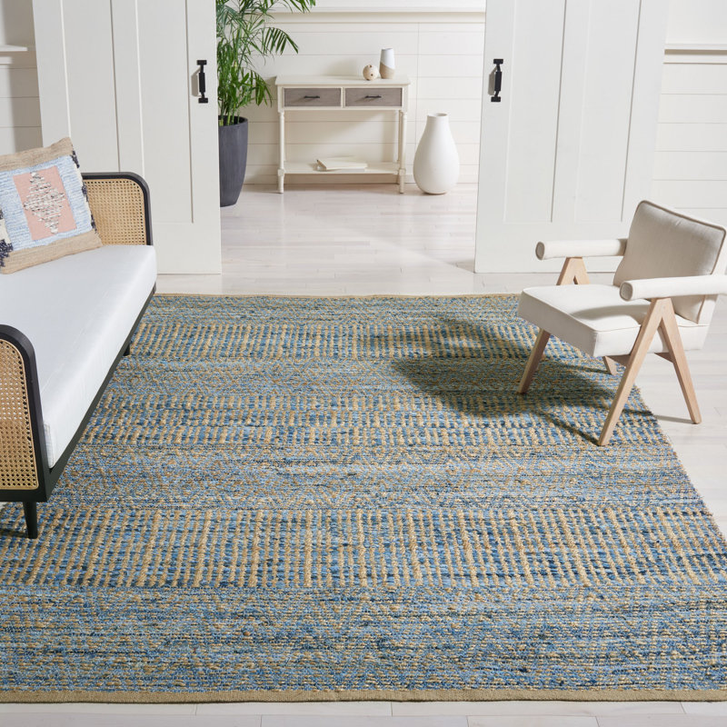 Tapis naturel / bleu fait à la main Pauleth, Tapis de couloir 2 pi 3 po x 14 pi