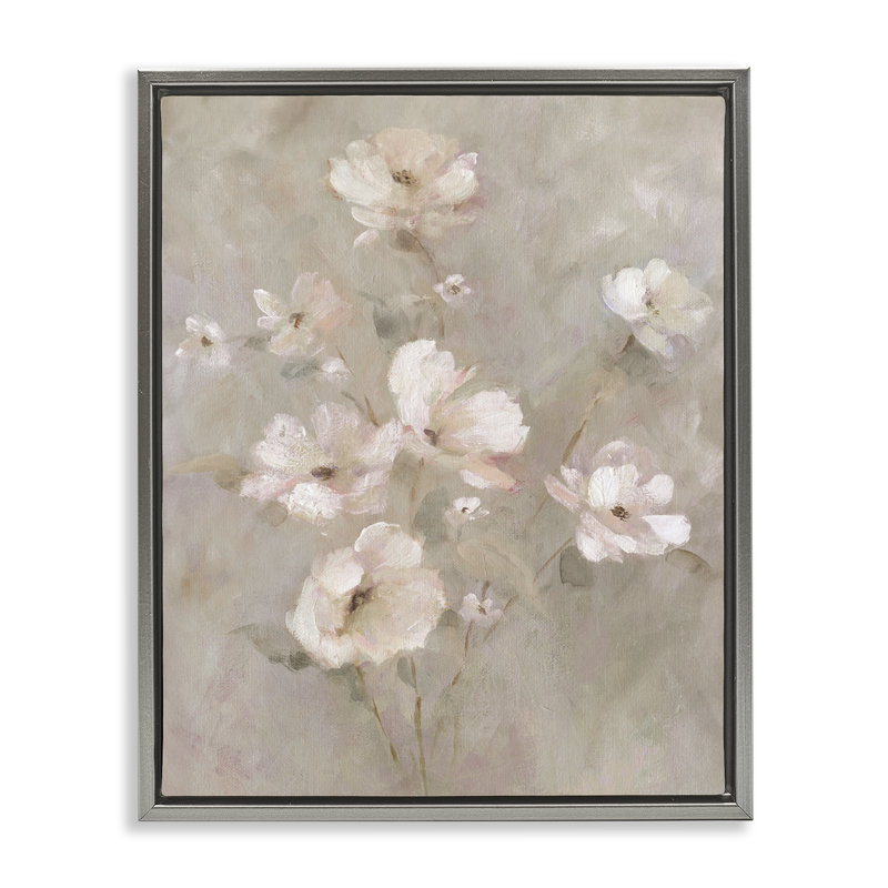 Cadre flottant délicat à motif floral rosé, design par Carol Robinson, Cadre flottant gris lustré, H 21 po x l 17 po