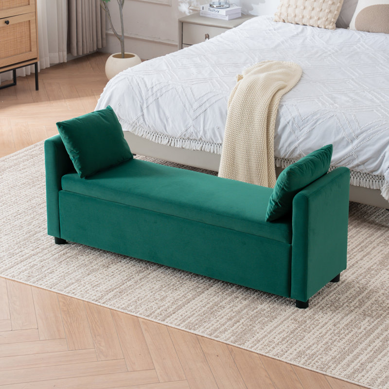 Banc rembourré avec rangement pour très grand lit Shaneta, Green