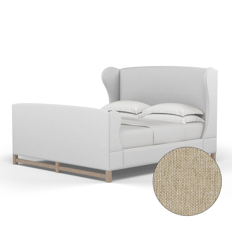 Herbert Upholstered Wingback Bed, Pebble Weave Linen Alabaster, Twin, Weathered
