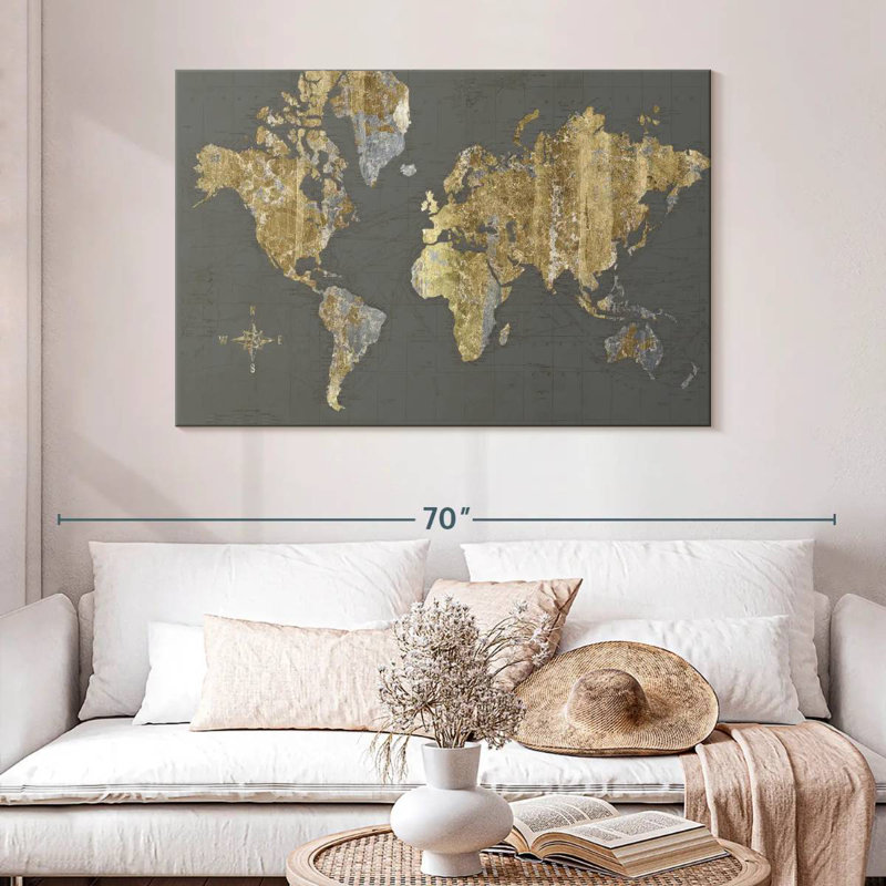 Aliaz Gilded Map Gray, 32" H x 48" W