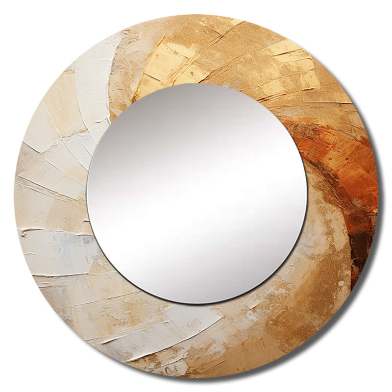Gold Beige Spiral Poteries - miroir en spirale abstrait, 23 po x 23 po