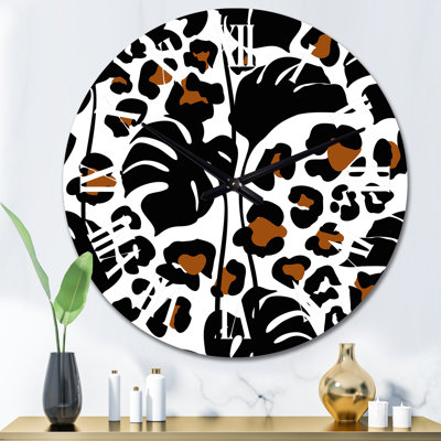 Elegant Tropical Leaves And Leopard Camouflage - Patterned Wall Clock
