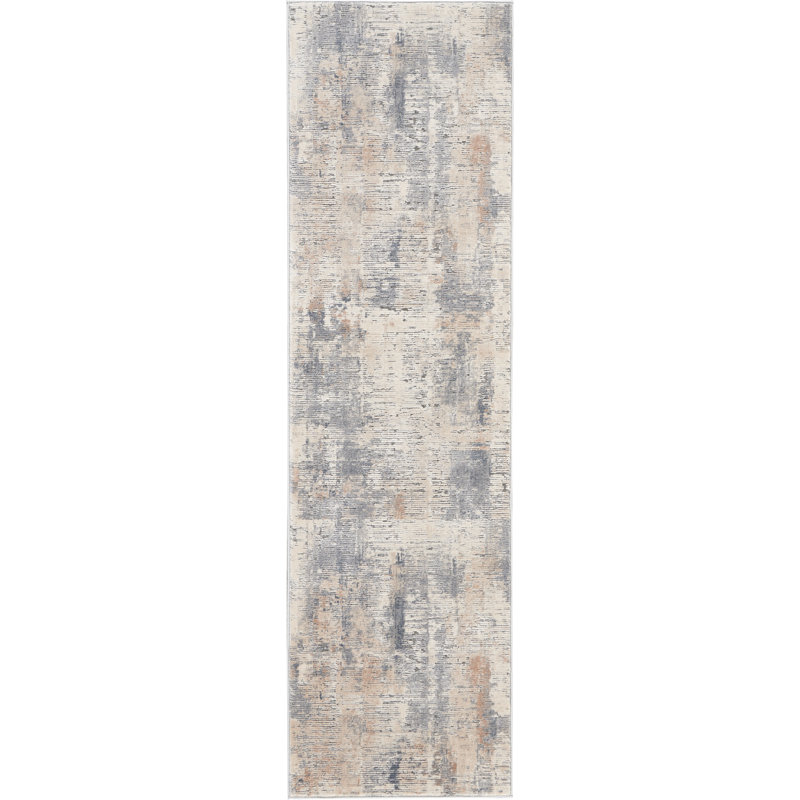 Tapis gris / bleu abstrait tissé à la machine, Tapis de couloir 2 pi 2 po x 7 pi 6 po