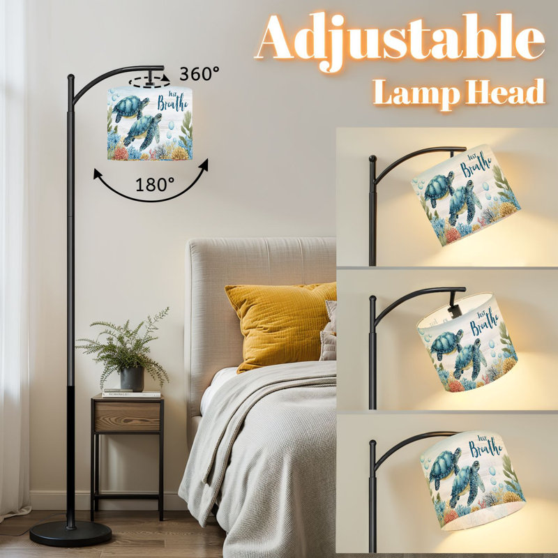 Lampe sur pied à arc avec abat-jour réglable Tortue de mer nautique Ocean Just Breathe Beach Lampe sur pied côtière moderne