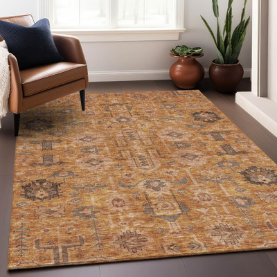 Premium Machine Washable Prisco Terracotta Rug