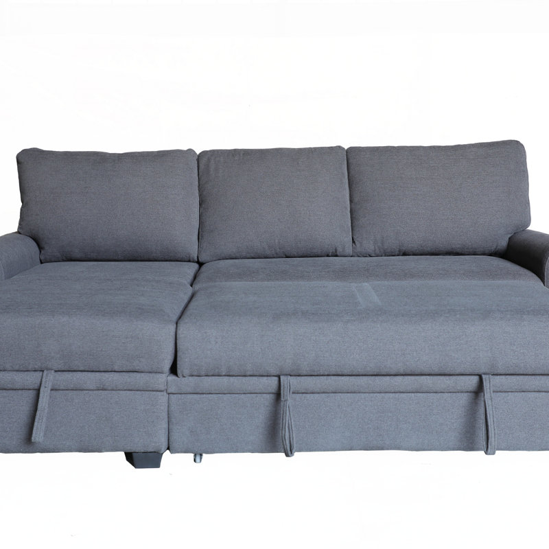 Canapé-lit modulaire en flanelle de 90,5 po avec méridienne de rangement orientée à gauche (canapé modulaire), Tissu gris