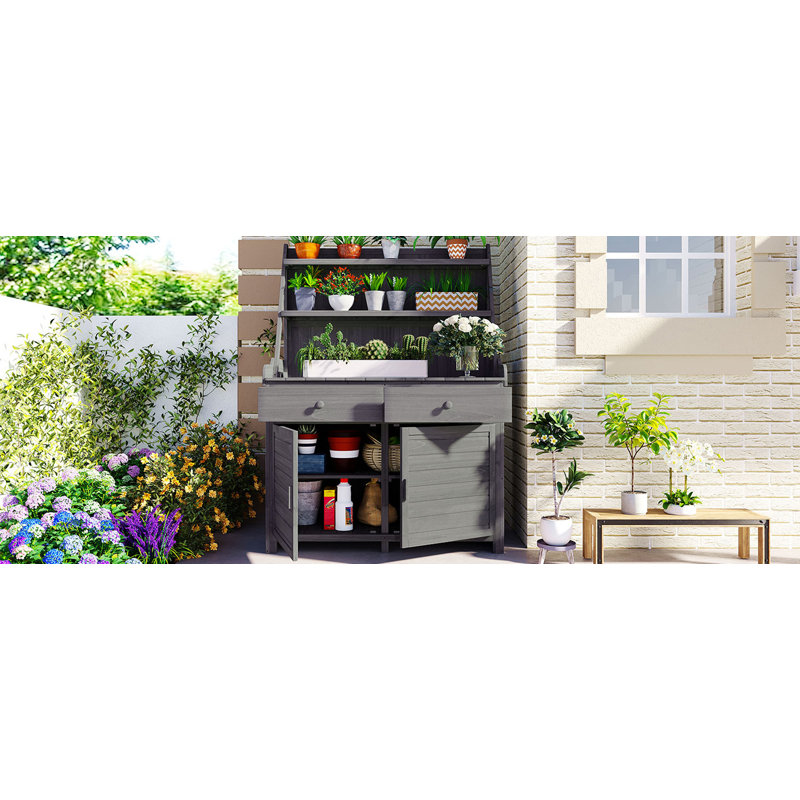 [Vidéo d'assemblage fournie] Table de jardin en pot avec table de rangement en bois de sapin avec tablette de rangement, tiroir et armoire de table TopMAX 65 pouces
