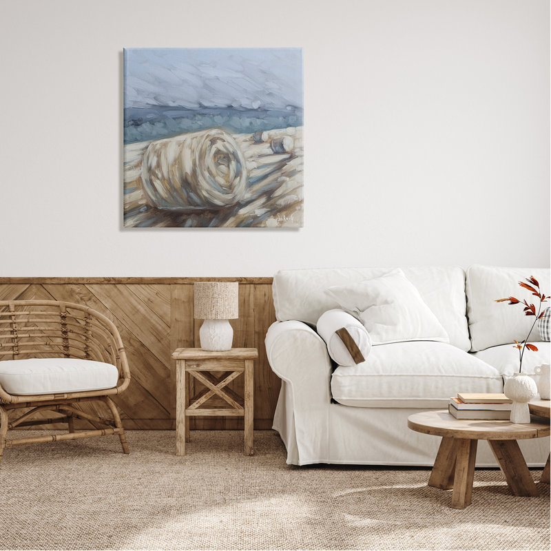 Champ de ferme champêtre Hay Bales par Sara G. Designs - Peinture, H 30 po x l 30 po x P 1,5 po, Toile tendue