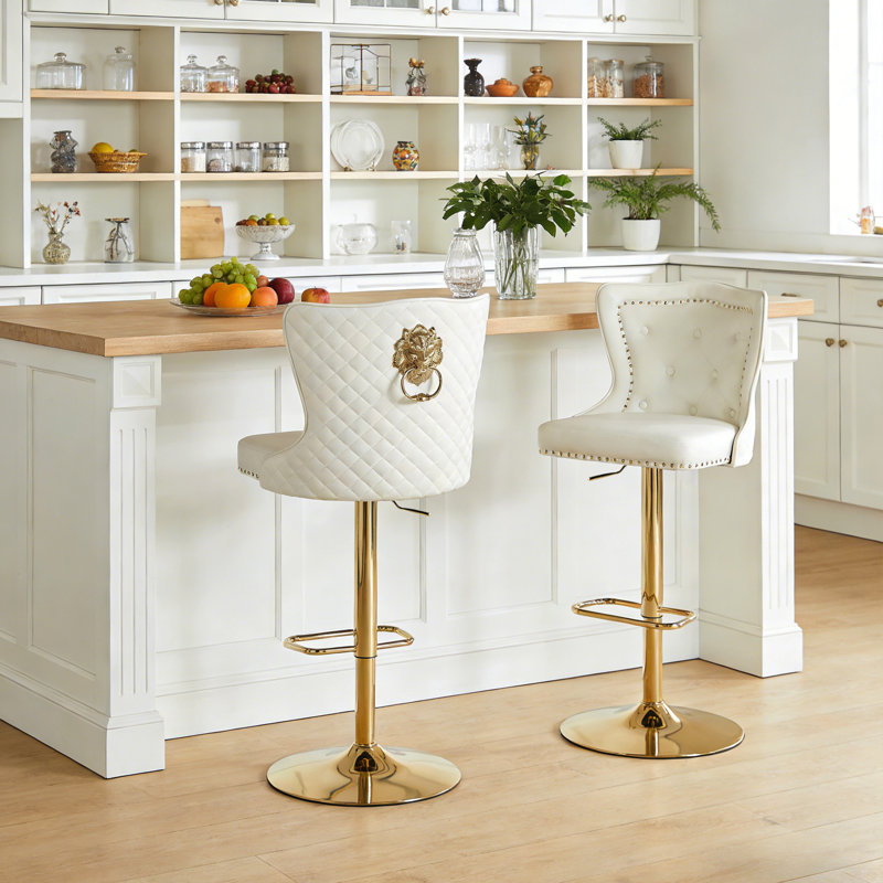 Tabouret de bar Fredez, Or, Crème