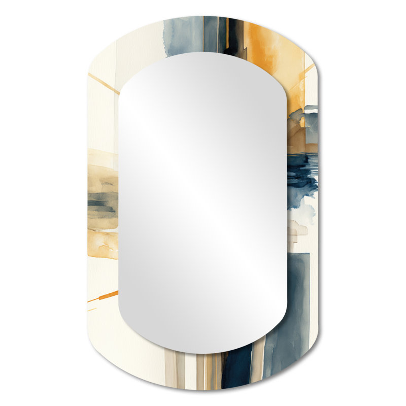 Modern Modern Watercolor Abstract I - Formes asymétriques spirales abstraites - Grand miroir mural moderne, 31 po x 19 po