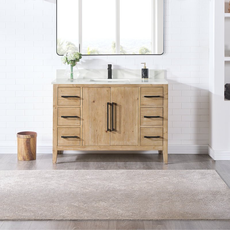 Meuble-lavabo en bois manufacturé et gris Griselde, Sapin vieilli
