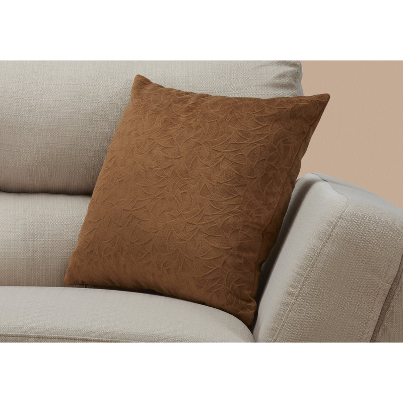 Light Brown Floral Velvet 18'' Square Decorative Throw Pillow