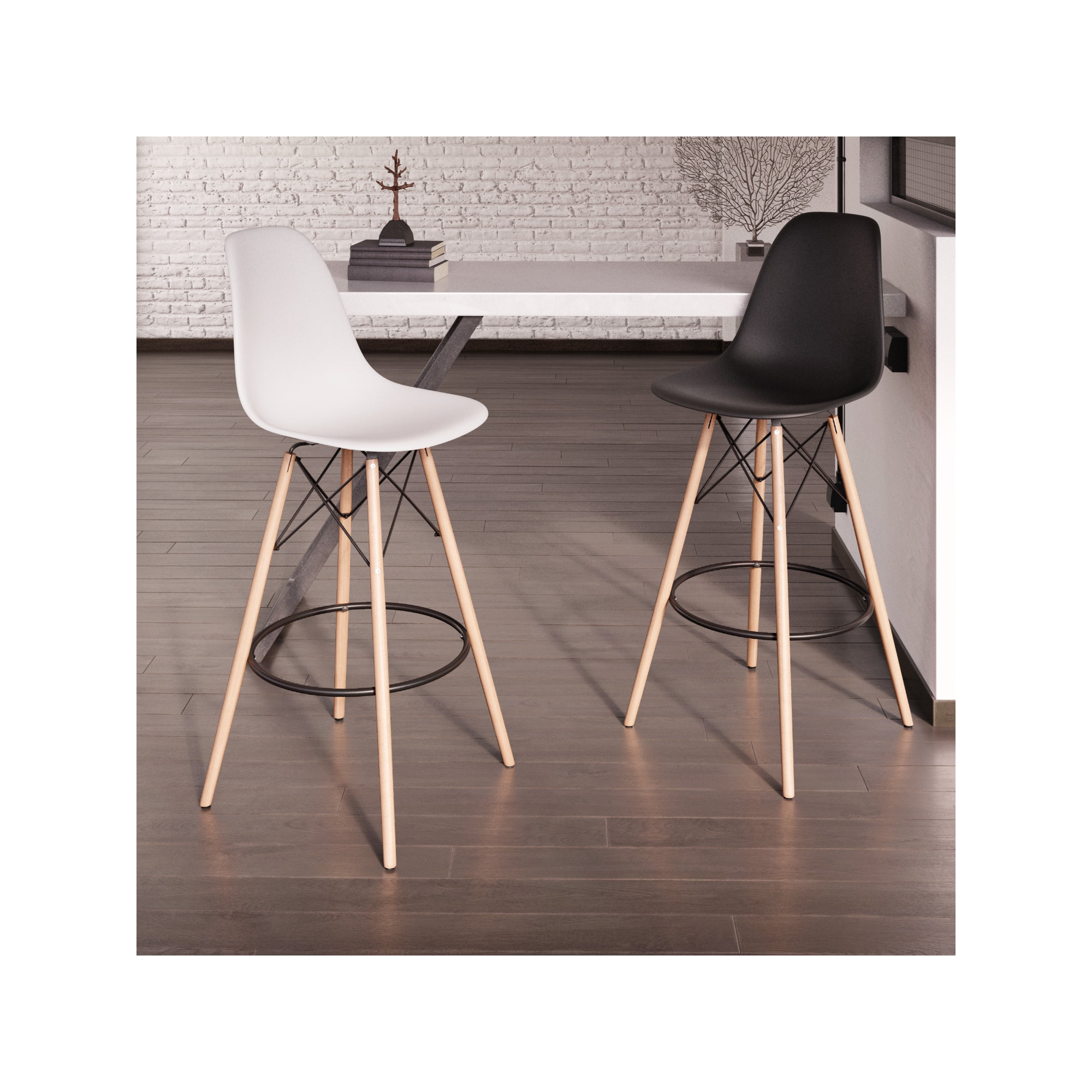 Jordan Bar & Counter Stool, White/Natural, Counter Stool (26" Seat Height)