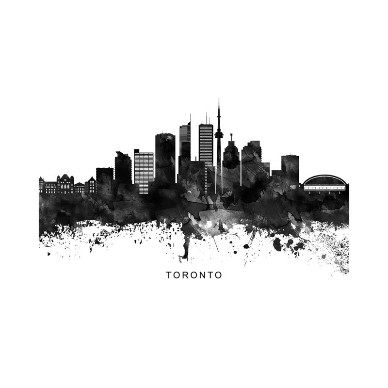 Toronto Skyline Black & White by WallDecorAddict - Wrapped Canvas Print, 20.32cm H x 30.48cm W x 1.905cm D