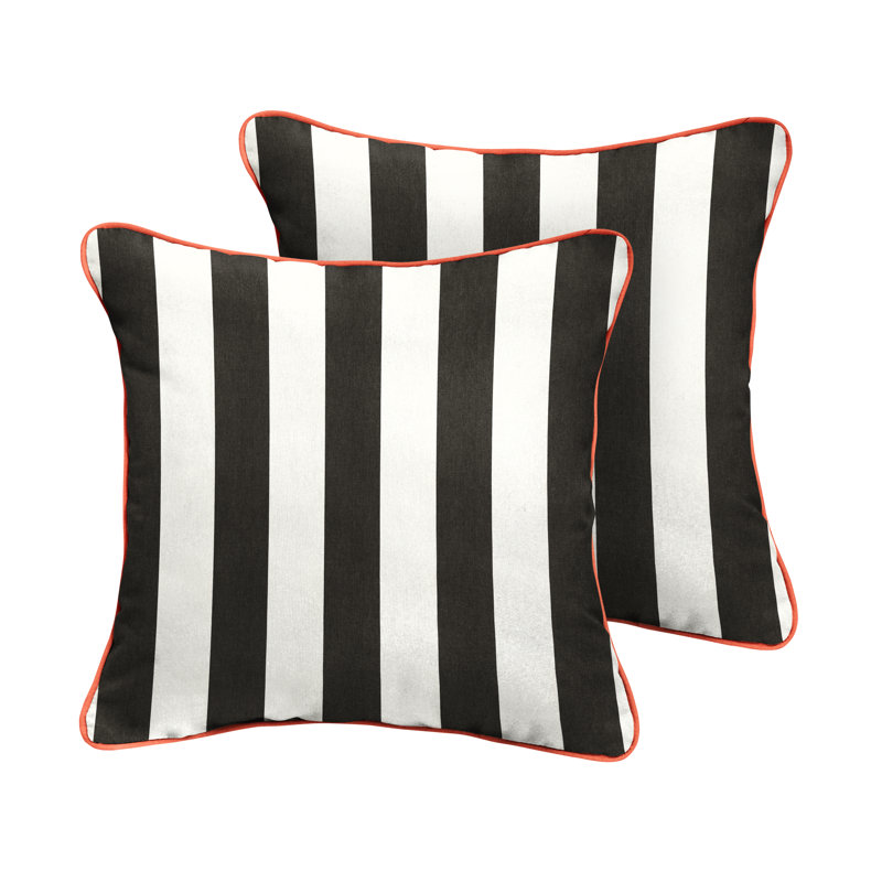 Striped Outdoor Reversible Throw Pillow, 24" x 24", Black/White/Orange