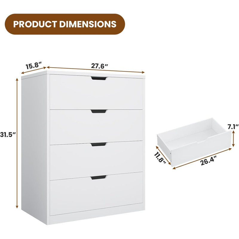 Commode 4 tiroirs l 27,6 po