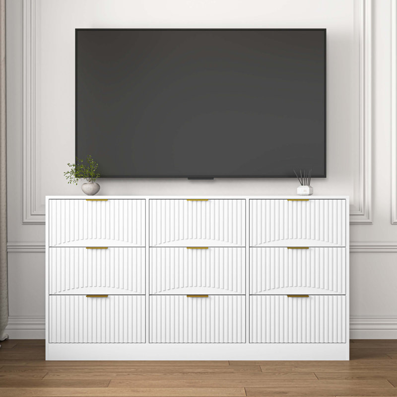 Commode 9 tiroirs blanche, Blanc