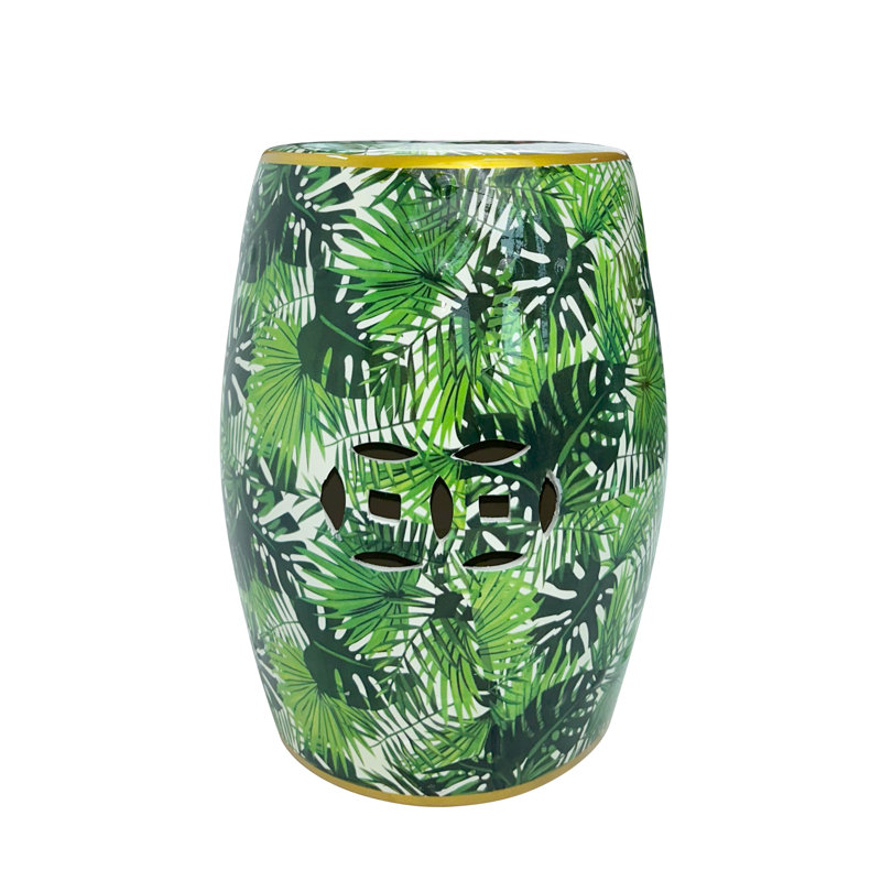 Green Tropical Leaf Ceramic Garden Stool