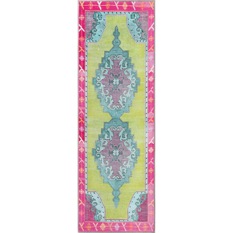Tapis traditionnel bleu oppi, Tapis de couloir 2 pi x 6 pi