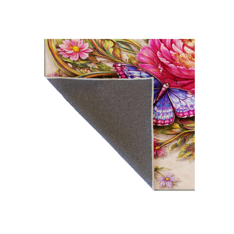 Tapis vert tissé à motif floral lavable Mosso, 3 pi 11 po x 5 pi 11 po