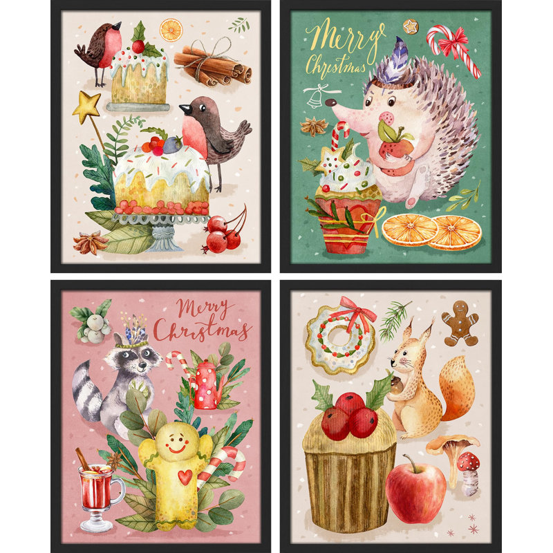 «Christmas Decor Season Porcupine Tree Star», impression sur papier 4 pièces, Naturel, H 14 po x l 11 po