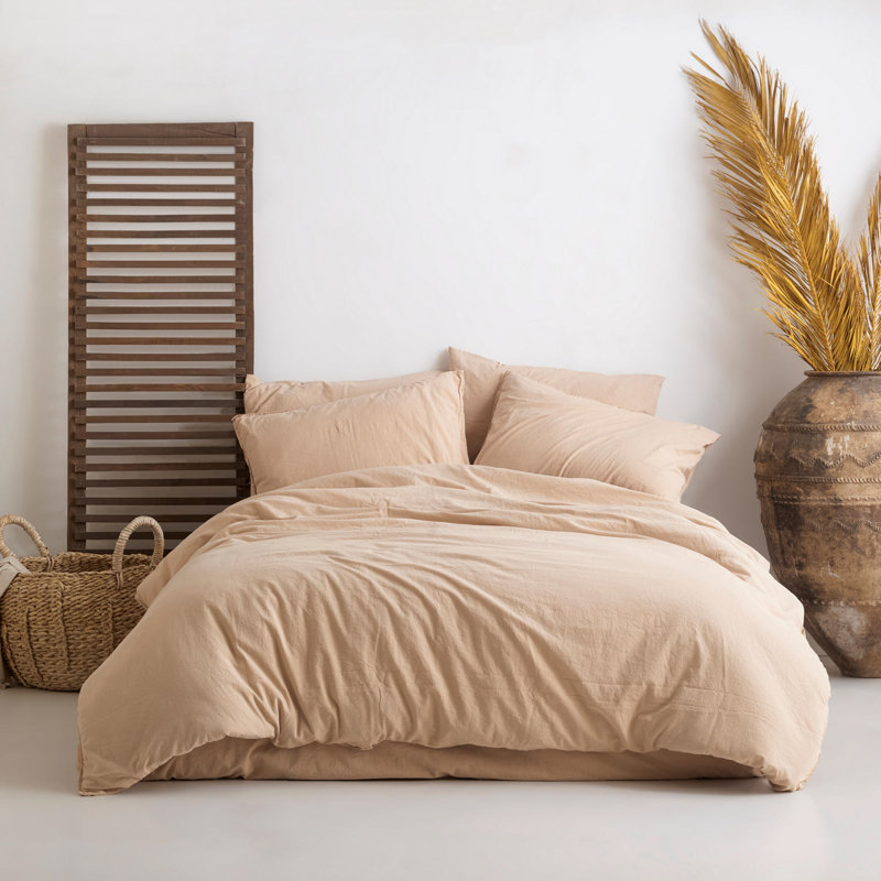Ensemble de housse de couette 100% coton beige délavé à la pierre (1 pièce, 55,1 po x 78,7 po), comprend 1 taie d'oreiller (23,6 po x 23,6 po) | Teinture réactive, lavable en machine à 86 ° F, sans repassage, compte de 155 fils | Douceur luxueuse pour les chambres confortables