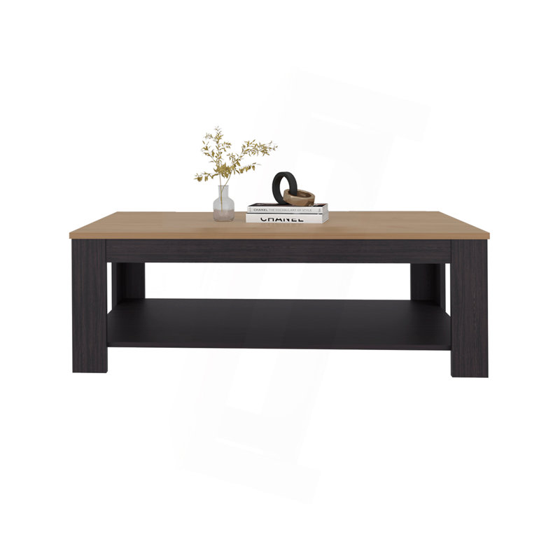 Table basse H 16,2 po, 1 tablette, salon, Noir
