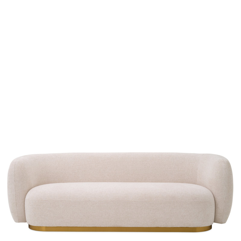 Luxurious Off-White Fabric Sofa with Brass Base