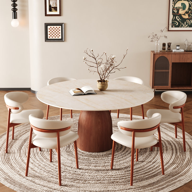 Ensemble de salle à manger 7 pièces 7 pièces, H 29,52 po x L 59,05 po x l 59,05 po, Brun et 6 chaises