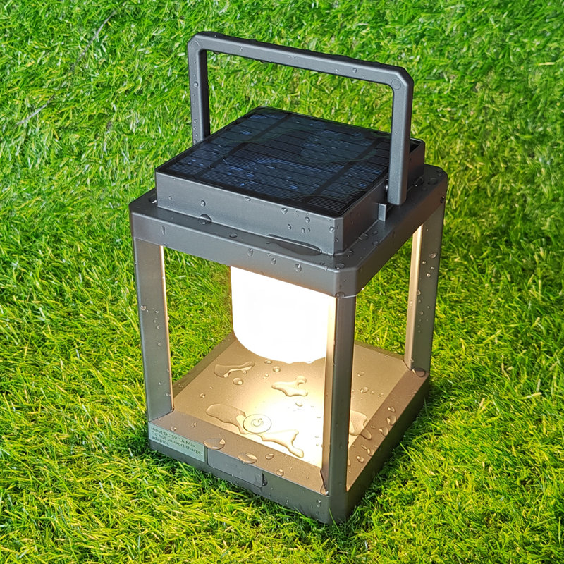 7.4" Battery Powered Integrated LED Solar Outdoor Lantern, Dark Gray