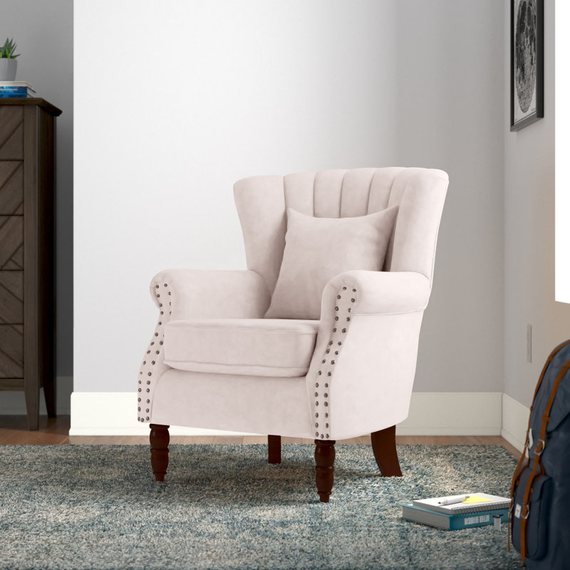 Fauteuil à oreilles en velours de 29 po de largeur Johnsons, Velours beige