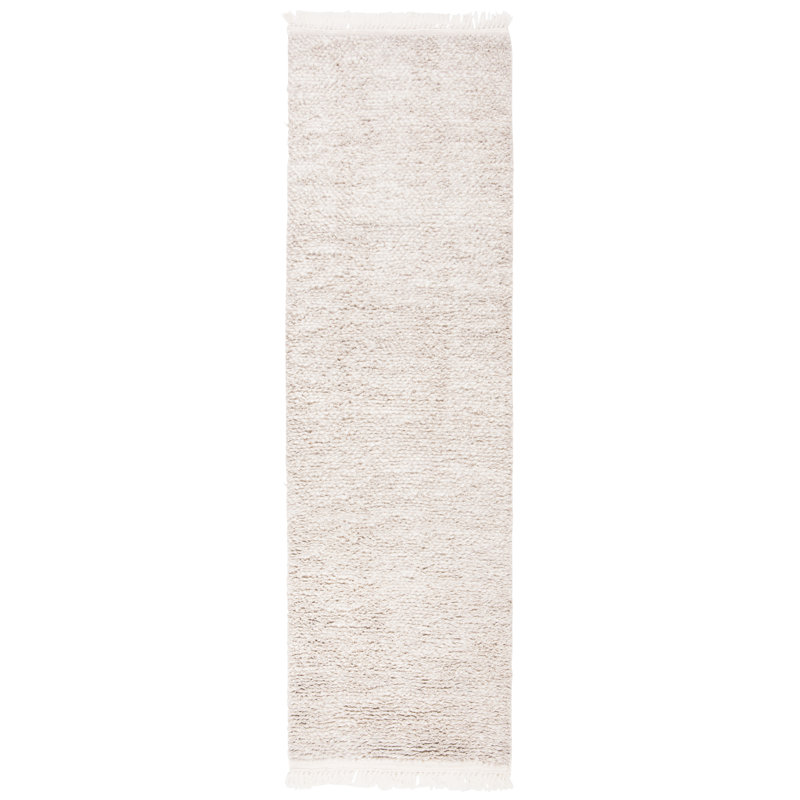 Tapis beige à poil long en laine Wyly, Tapis de couloir 2 pi 3 po x 12 pi