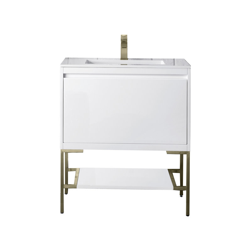 Mantova 31.5'' W Single Vanity, Glossy White/Champagne Brass, Charcoal Black