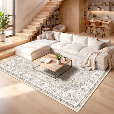 Washable Entryway Rug: Farmhouse Kitchen Hallway Rug Wide Soft Water Resistant Floor Mat for Bathroom Nursery Non Slip Indoor Carpet for Living Room Bedroom Dining Room(Beige)