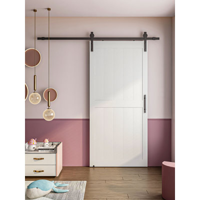 24'' X 84''H Primed H-Frame White Sliding Barn Door Water Proof PVC Surface With Installation Hardware Kit