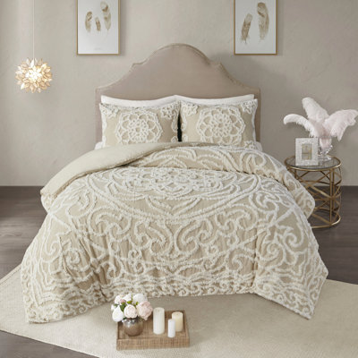 Housse de couette en coton très grand / très grand taupe. Élégance d'inspiration mondiale. 100% pour le plaisir. Caractéristique du médaillon. 2 taies décoratives. . Taupe lavable à la machine. Heavenly Slumber. Magnifique. Assorti simple à
