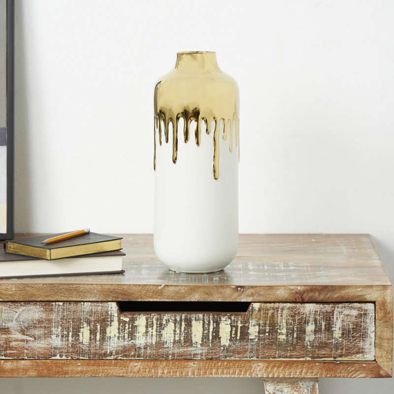 Vase en céramique Marelin, Or / blanc