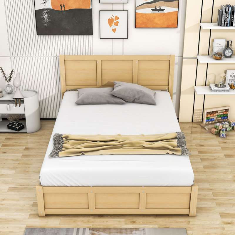 Structure de lit plateforme en bois avec 2 tiroirs Ezana, Double