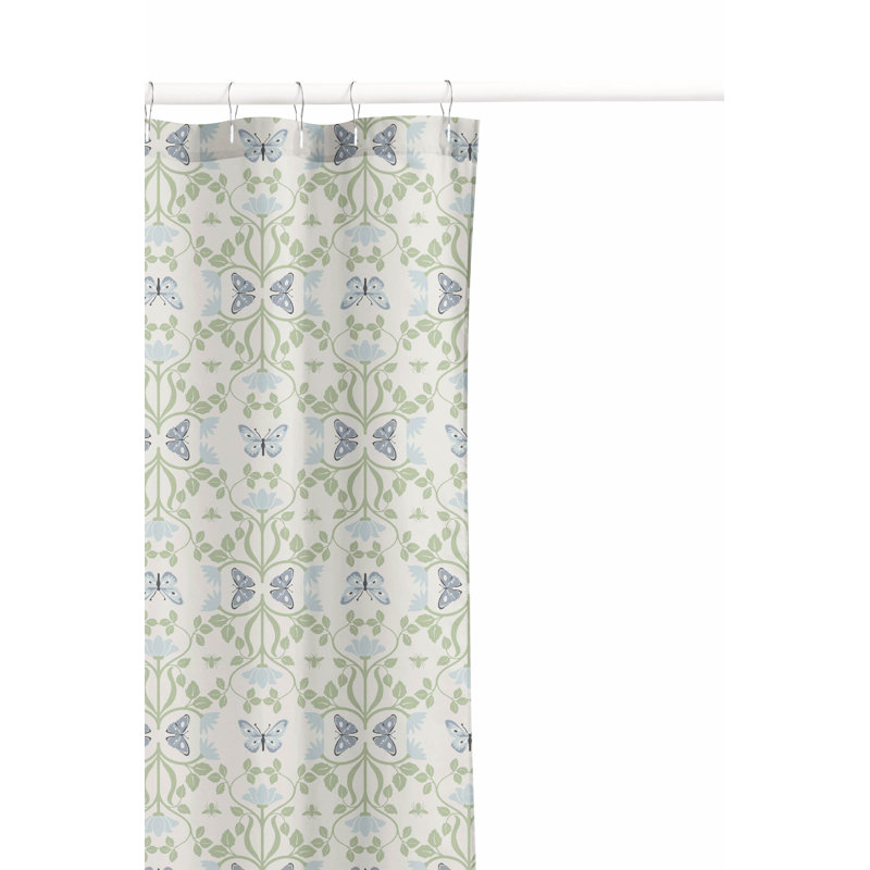 Bees & Butterflies Ultra-Thin Lightweight Shower Curtain, Blue/Green/Ivory