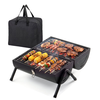 16,53 po Barbecue portatif à double face au charbon noir avec sac de transport