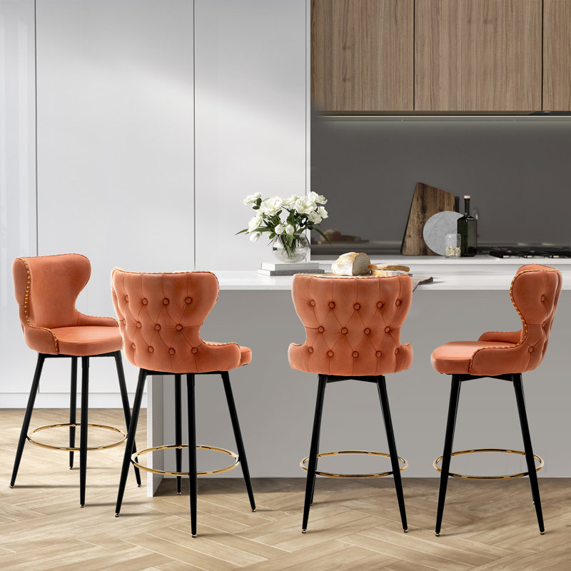 Tabouret de bar et de comptoir pivotant avec dossier à oreilles et repose-pieds Lama, Orange