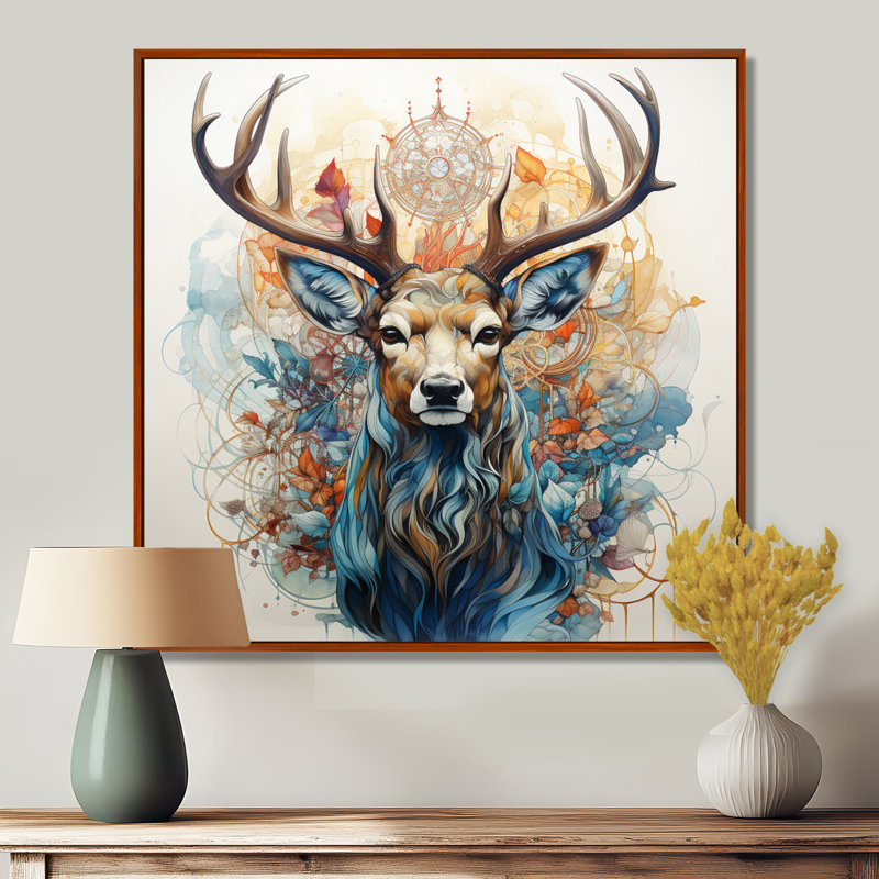 «Deer Abstracted Antler - Deer», reproduction d'art sur toile encadrée, H 36 po x l 36 po x P 1,5 po, Cadre flottant brun