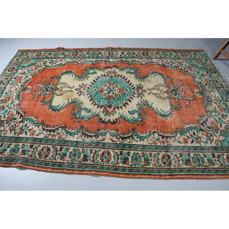Tapis unique de style Oushak turc rétro tissé à la main pour un décor de salon bohémien et un plancher oriental