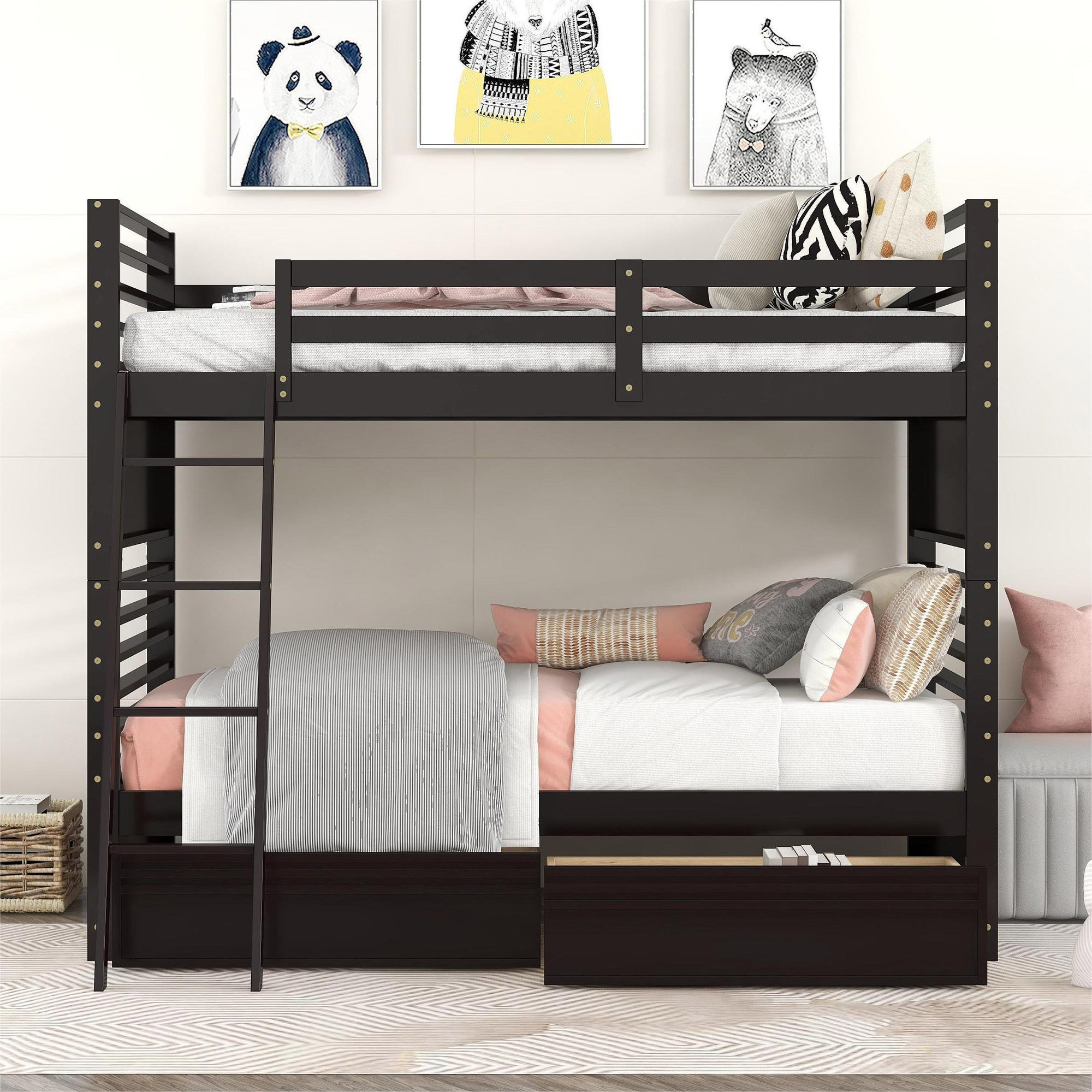 Latitude Run® Twin Over Twin Wood Bunk Bed With Two Drawers - Wayfair ...