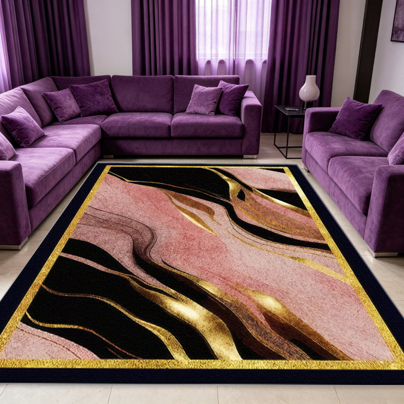 Pink Marble with Gold Accents carpet-easy to clean, machine-washable, soft and comfortable; suitable for door mats, kitchens, living rooms, bedrooms, corridors, and laundry areas. Easy to clean, durable carpet for home decoration.