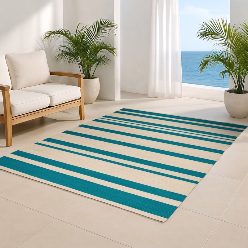 Tapis intérieur / extérieur beige HorizontalStripes, Rectangulaire 8 pi x 10 pi