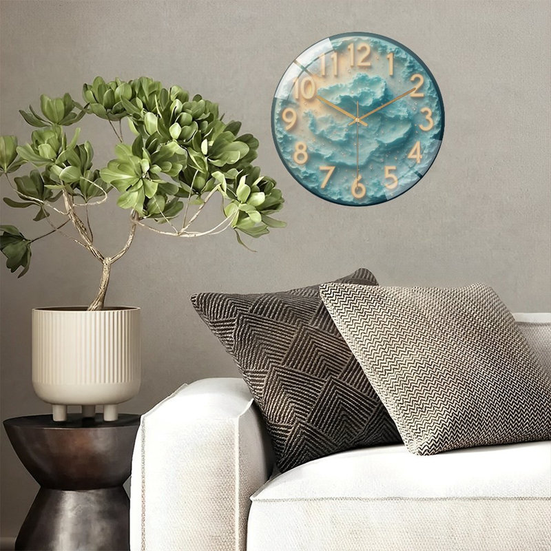 Horloge murale lumineuse en verre sur fond de nuages - horloge murale moderne en verre 12 po